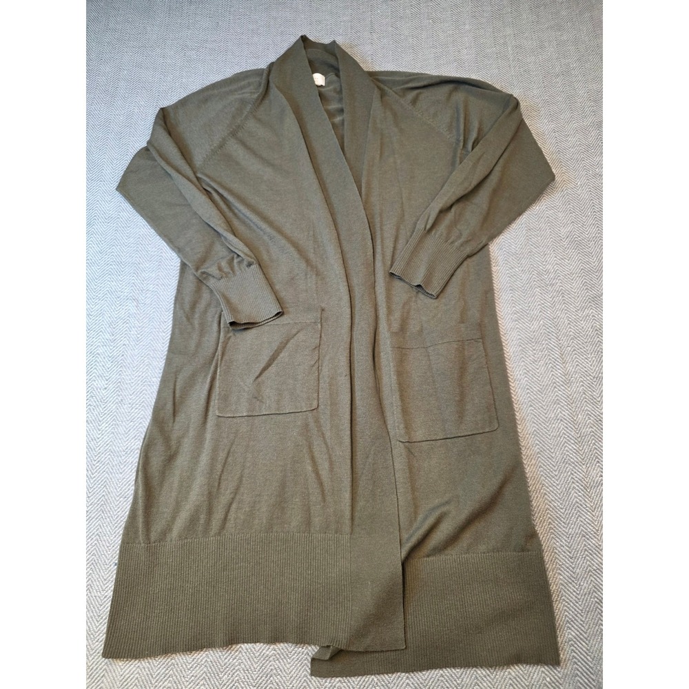 A New Day Cardigan Sweater Women's Large Olive Green Longline Pockets Open Front